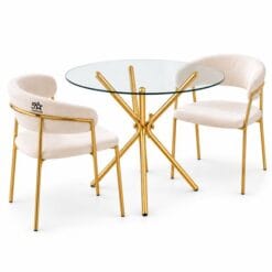 Gold table with 2 chairs_clear background