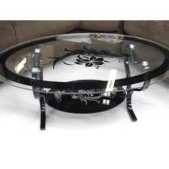 Alternative view of Oval-Shaped Glass Table - Black legs - Assembled - Black Border