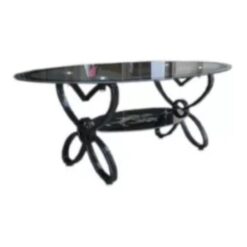 Oval-Shaped Glass Table - Black legs - Assembled - Black Border - Image 7