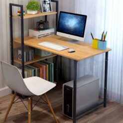 Desk With Bookshelf - Brown workspace black metal structure - 5starfurniture.co.za