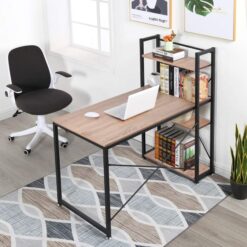Alternative view of Desk With Bookshelf - Oak workspace black metal structure
