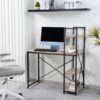 Desk With Bookshelf Brown workspace black metal structure - 5starfurniture.co.za