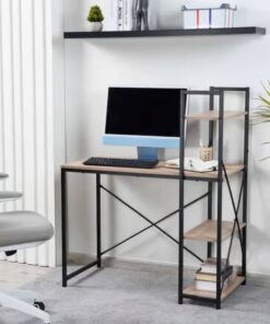 Desk With Bookshelf Brown workspace black metal structure - 5starfurniture.co.za