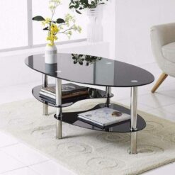 3-Tier Coffee Table - Oval - Black glass - Assembled - Silver legs - 5starfurniture.co.za