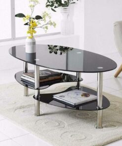 3-Tier Coffee Table - Oval - Black glass - Assembled - Silver legs - 5starfurniture.co.za