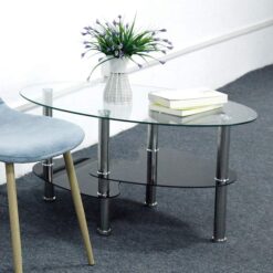 Alternative view of 3-Tier Coffee Table - Oval - Black glass - Assembled - Silver legs
