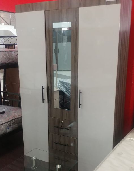 High-Gloss Wardrobe 1.2m wide - Brown and White - Assembled - Image 7