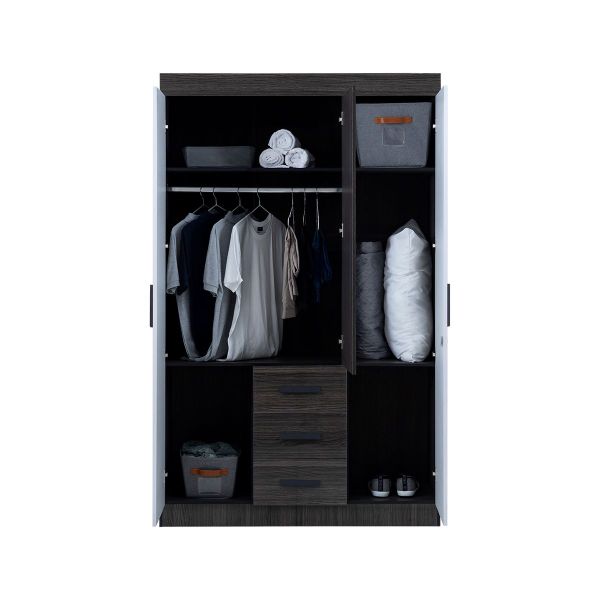 High-Gloss Wardrobe 1.2m wide - Brown and White - Assembled - Image 4