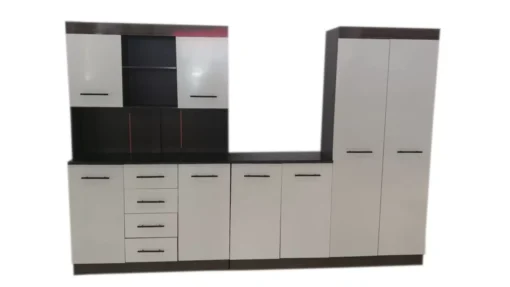 Kitchen Cupboard Set Assembled - White with brown frame - Gloss - Image 5