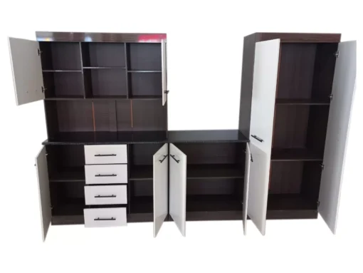 Kitchen Cupboard Set Assembled - White with brown frame - Gloss - Image 3