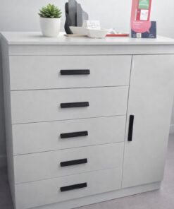 Alternative view of Gloss Chest Of Drawers - Grey - Black Handles - Fully assembled