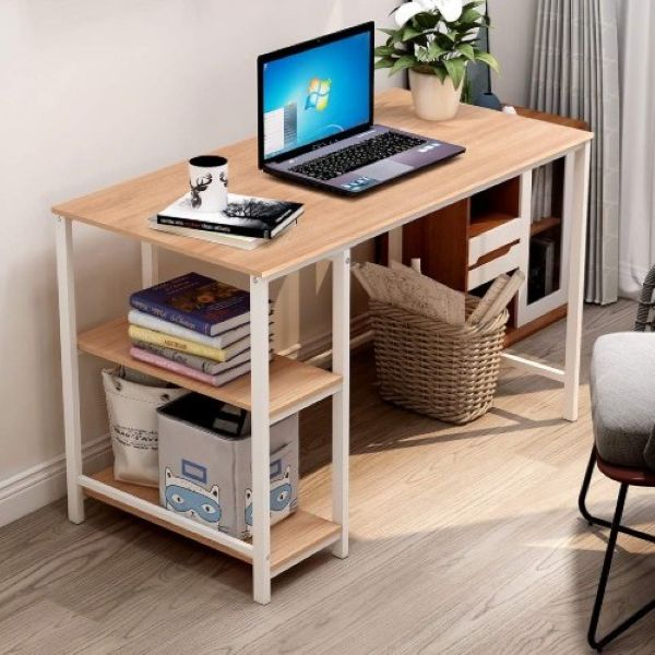 Desk With 2-tier bookshelf - White metal structure - Assembled - 5starfurniture.co.za