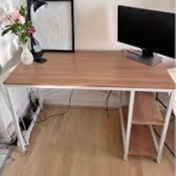 Desk With 2-tier bookshelf - White metal structure - Assembled - Image 7