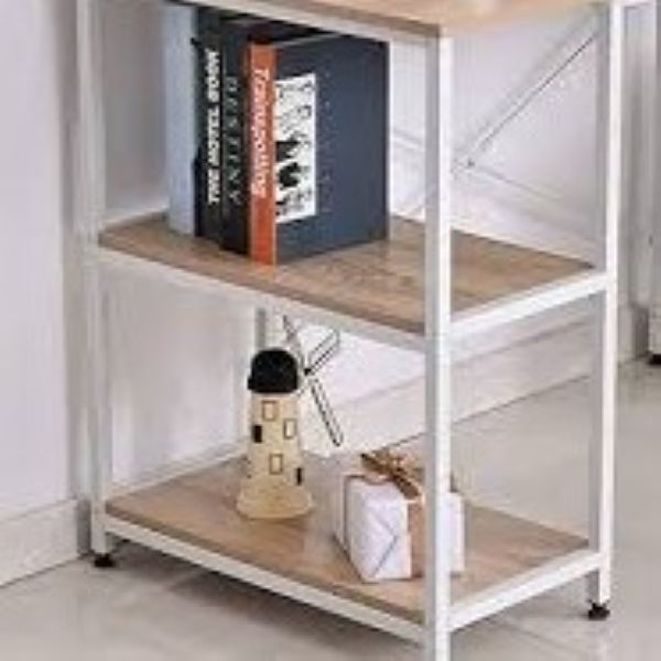 Desk With 2-tier bookshelf - White metal structure - Assembled - Image 2