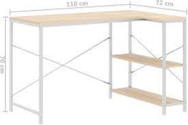 Desk With 2-tier bookshelf - White metal structure - Assembled - Image 4