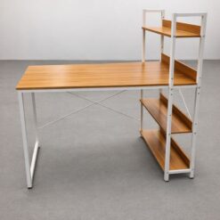 Alternative view of Desk With 4-Tier Bookshelf White metal structure with oak shelves