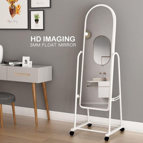 Mirror on wheels with storage, Full Length, White, Swivel, Storage - Image 7