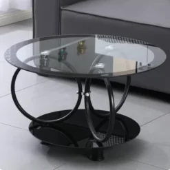 Black round glass table - Raised glass base - Assembled - 5Starfurniture