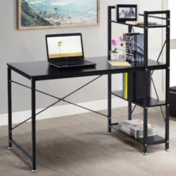 Black Desk With Bookshelf - Metal structure - Assembled