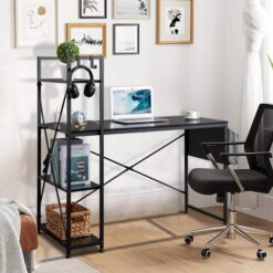 Alternative view of Black Desk With Bookshelf Metal structure, 1.2m width, Assembled