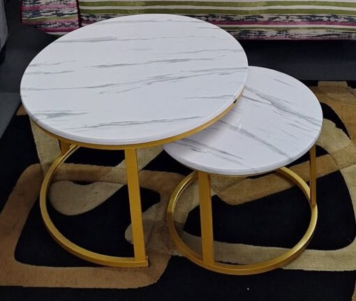 Coffee Table Set Marble look - White, round, Gold Leg - Lightweight - Image 10