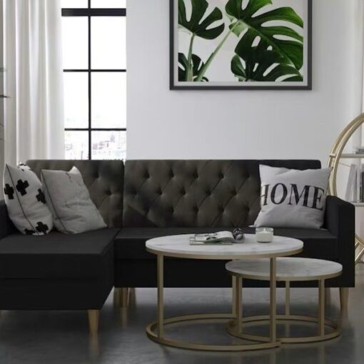 Coffee Table Set Marble look - White, round, Gold Leg - Lightweight - Image 2