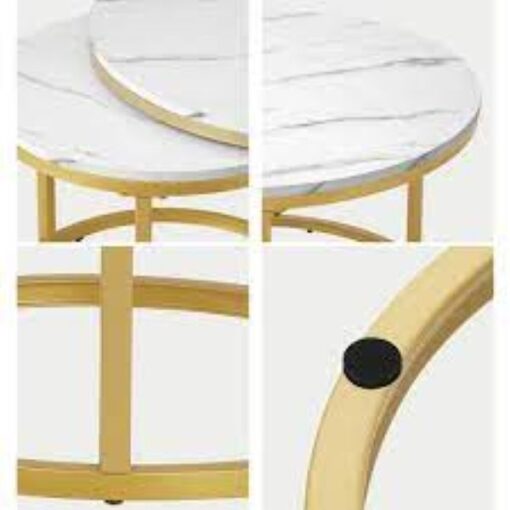 Coffee Table Set Marble look - White, round, Gold Leg - Lightweight - Image 7