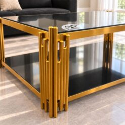 Black and gold glass table close up 5star Furniture