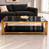 Black-and-Gold Glass Coffee Table with 1 Shelf Affordable