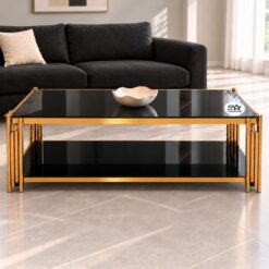 Black-and-Gold Glass Coffee Table with 1 Shelf Affordable