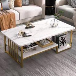 Table Double Tier Marble - Metal Gold Leg, White Top, Lightweight - 5starfurniture.co.za