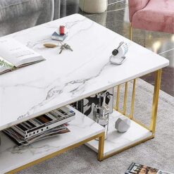 Alternative view of Table Double-Tier Marble - Metal Gold Leg, White Top, Lightweight