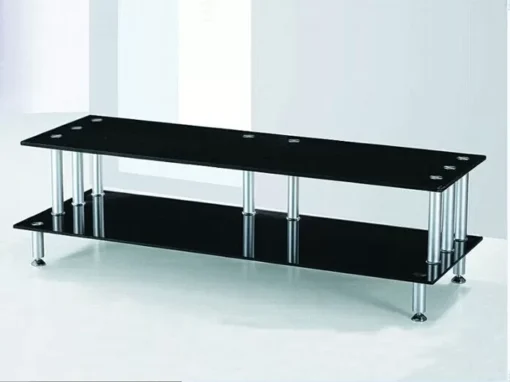 Modern Black Glass TV Stand - Glass shelves - Raised