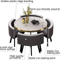 Dining set Black Marble 5-pieces Leather chairs Affordable - Image 4