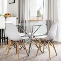 Round Table Four Chairs - Glass Dining set - 5 pieces - Assembled - 5starfurniture.co.za