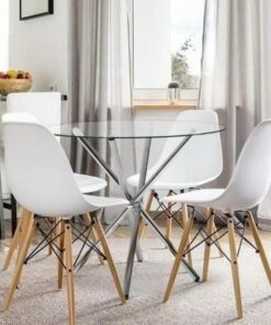 Round Table Four Chairs - Glass Dining set - 5 pieces - Assembled - 5starfurniture.co.za