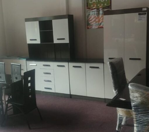Kitchen Cupboard Set Assembled - White with brown frame - Gloss - Image 6