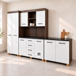 Kitchen Cupboard Set Assembled White with brown frame1