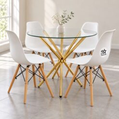White Table Four Chairs Glass Dining 5 Pieces Affordable