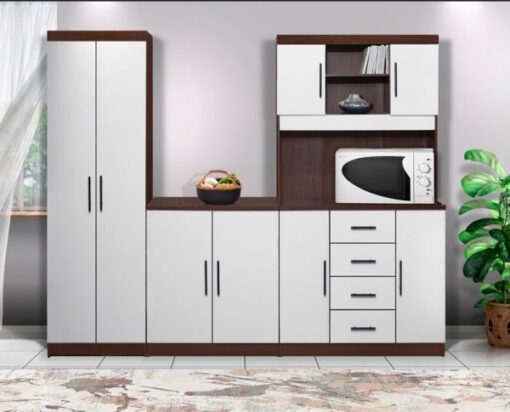 Kitchen Cupboard Set White with brown frame - Gloss - Assembled - 5starfurniture.co.za