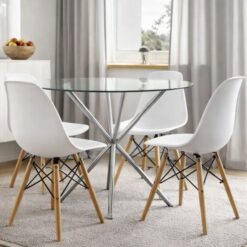 Round Table Four Chairs - Glass Dining set - 5 pieces - Assembled - 5starfurniture.co.za
