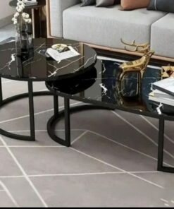 Tea Table Set Black - Round and oval, marble look - Set of two - 5starfurniture.co.za