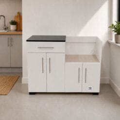 White Microwave Cupboard with Storage 1 Local made_no oven on the opening