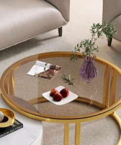 Alternative view of Coffee Table Set with drawer, Gold frame, glass and stone tops