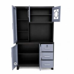 lockable-steel-cupboard-freestanding-with shelves-and-storage-drawers-open-doors-at-5star-furniture