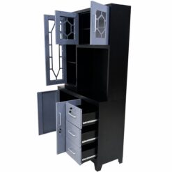 lockable-steel-cupboard-freestanding-with shelves-and-storage-drawers-side-view-at-5star-furniture