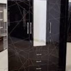 Wardrobe Black 1.2m wide - Mirror and Lock - Assembled