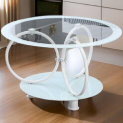 Table White Round Glass - Two tier - Raised base - Assembled