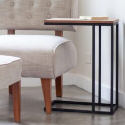 C Shaped Table Sofa End Table Bedside Brown top - Metal Leg