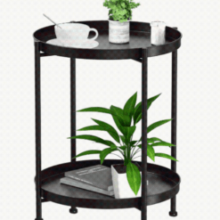Two-tier metal table round - Black, Light weight, Rubber feet, Tray - Image 3